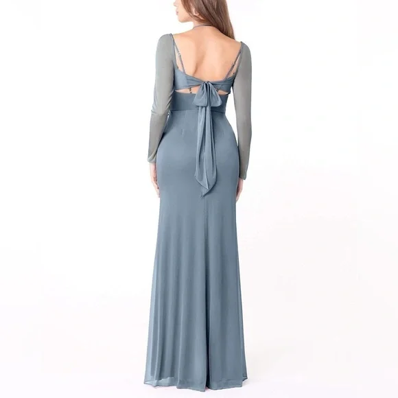 🥒 Azazie Abriana Long Sleeve Princess Halter Floor Length Bridesmaid Dress 6 - Picture 2 of 9